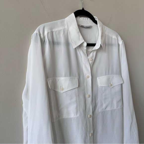 ZARA-CLASSIC White Semi Sheer Button Down (Size:Large) - Picture 6 of 9